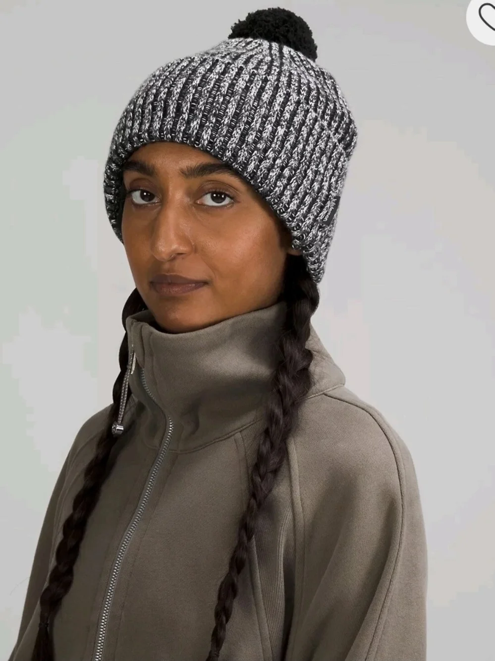 Lululemon Textured Fleece Lined Knit Beanie Size O/S Black Grey Wool, Cashmere